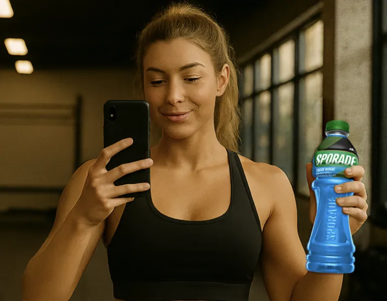 Mujer hidratándose con Sporade después de entrenar.