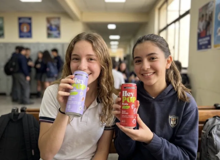 Jovencitas disfrutando HeyPOP, bebida que cuenta con frutas y estilo saludable.