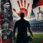 Composición editorial sobre el Mundial 2026 con referencias visuales al futbol, la justicia y el debate sobre violencia de género.