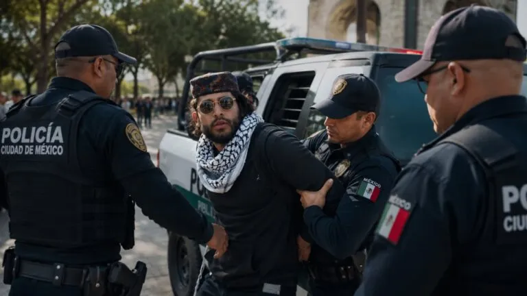 Falso talibán de Tláhuac tras su detención por presunto narcomenudeo, amenazas y portación de armas en Ciudad de México.