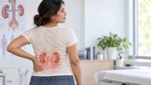 Investigadora mexicana analiza muestras relacionadas con la enfermedad renal dentro de un laboratorio universitario moderno y profesional.