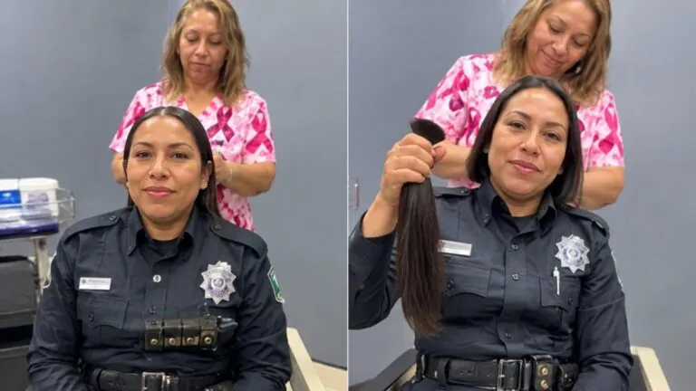 Policía de Santiago en Nuevo León participa en una donación de cabello para apoyar a mujeres con cáncer y promover campañas solidarias.